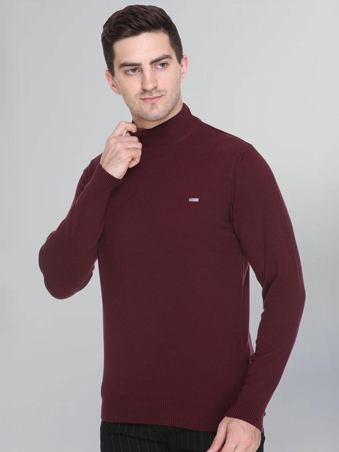 

GODFREY High Neck Long Sleeves Wool Pullover, Burgundy