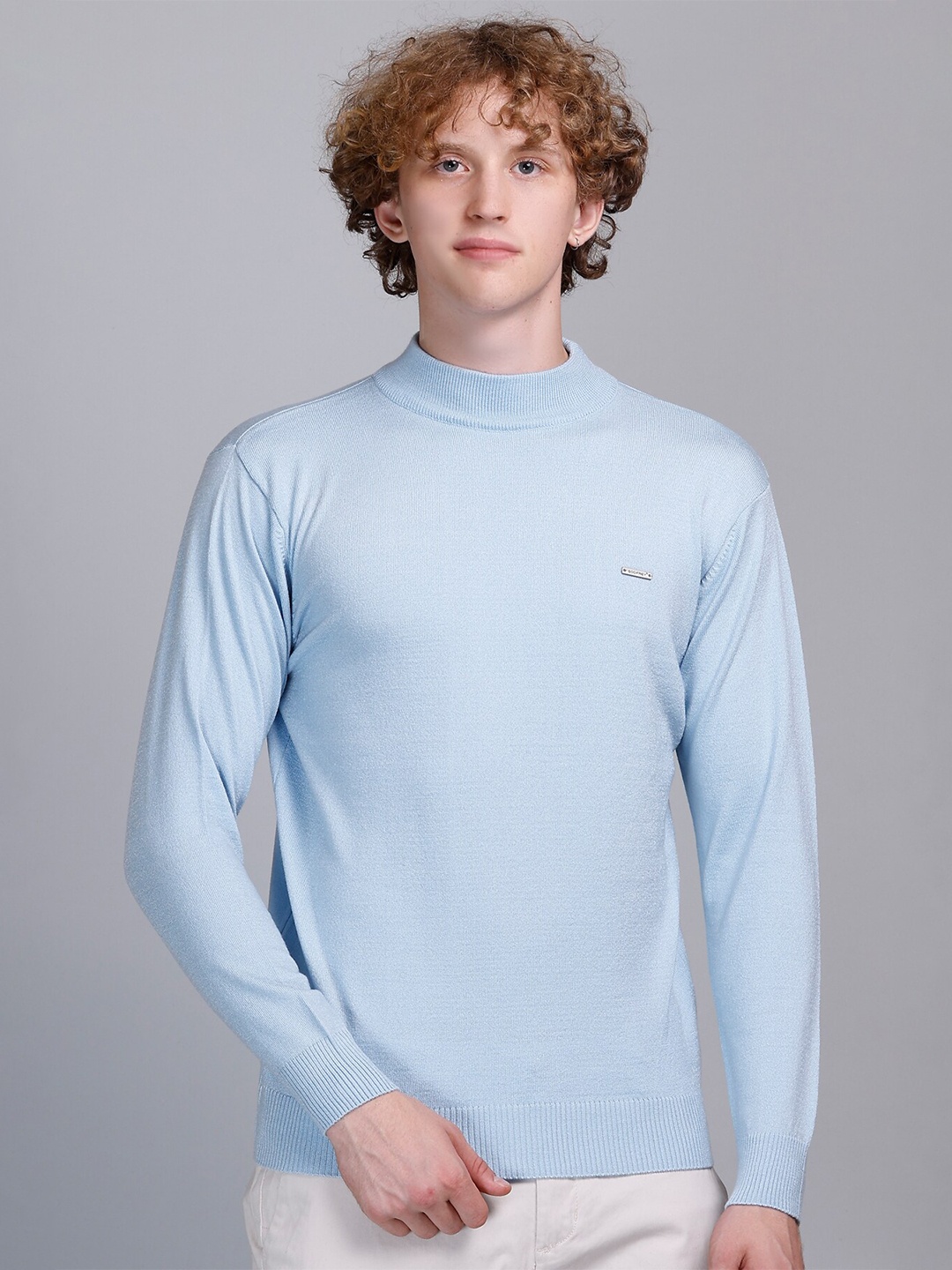 

GODFREY High Neck Long Sleeves Wool Pullover, Blue