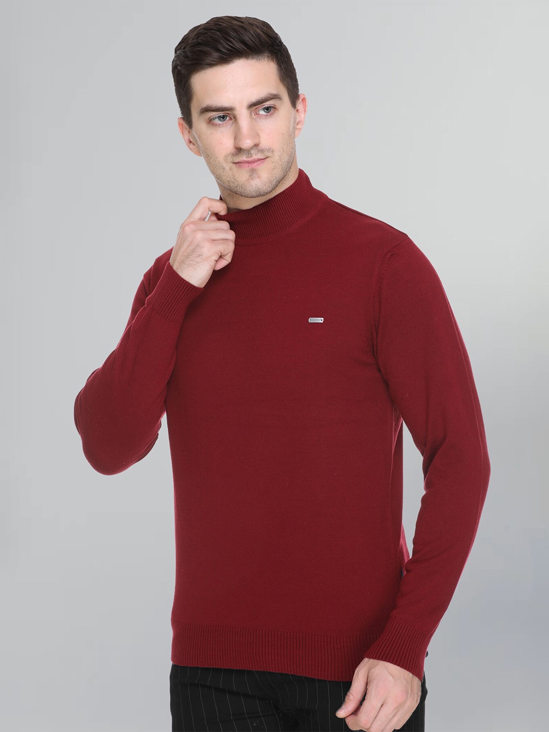 

GODFREY High Neck Long Sleeves Wool Pullover, Maroon