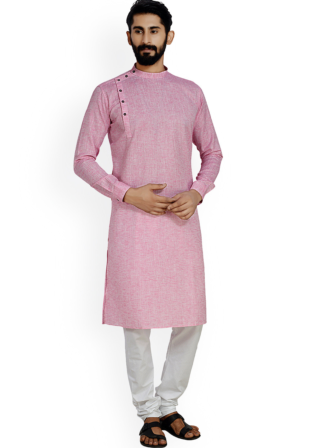 

ARRUGA Mandarin Collar Kurta With Pyjamas, Pink