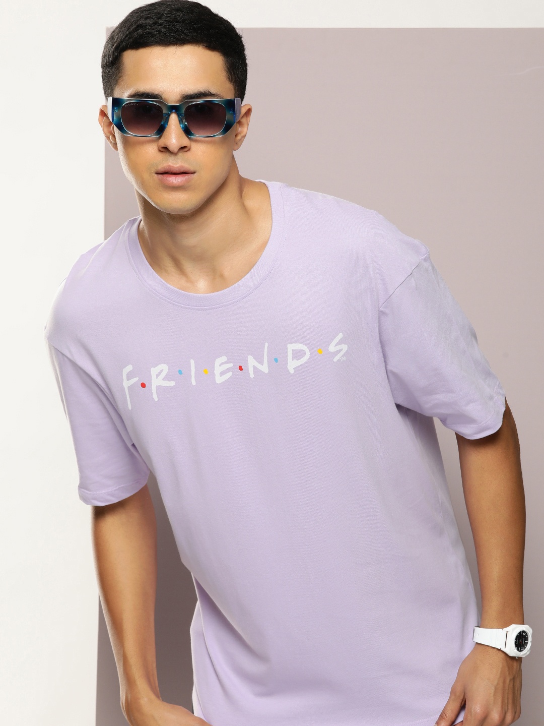 

Kook N Keech Men Friends Printed Drop-Shoulder Sleeves Pure Cotton T-shirt, Purple