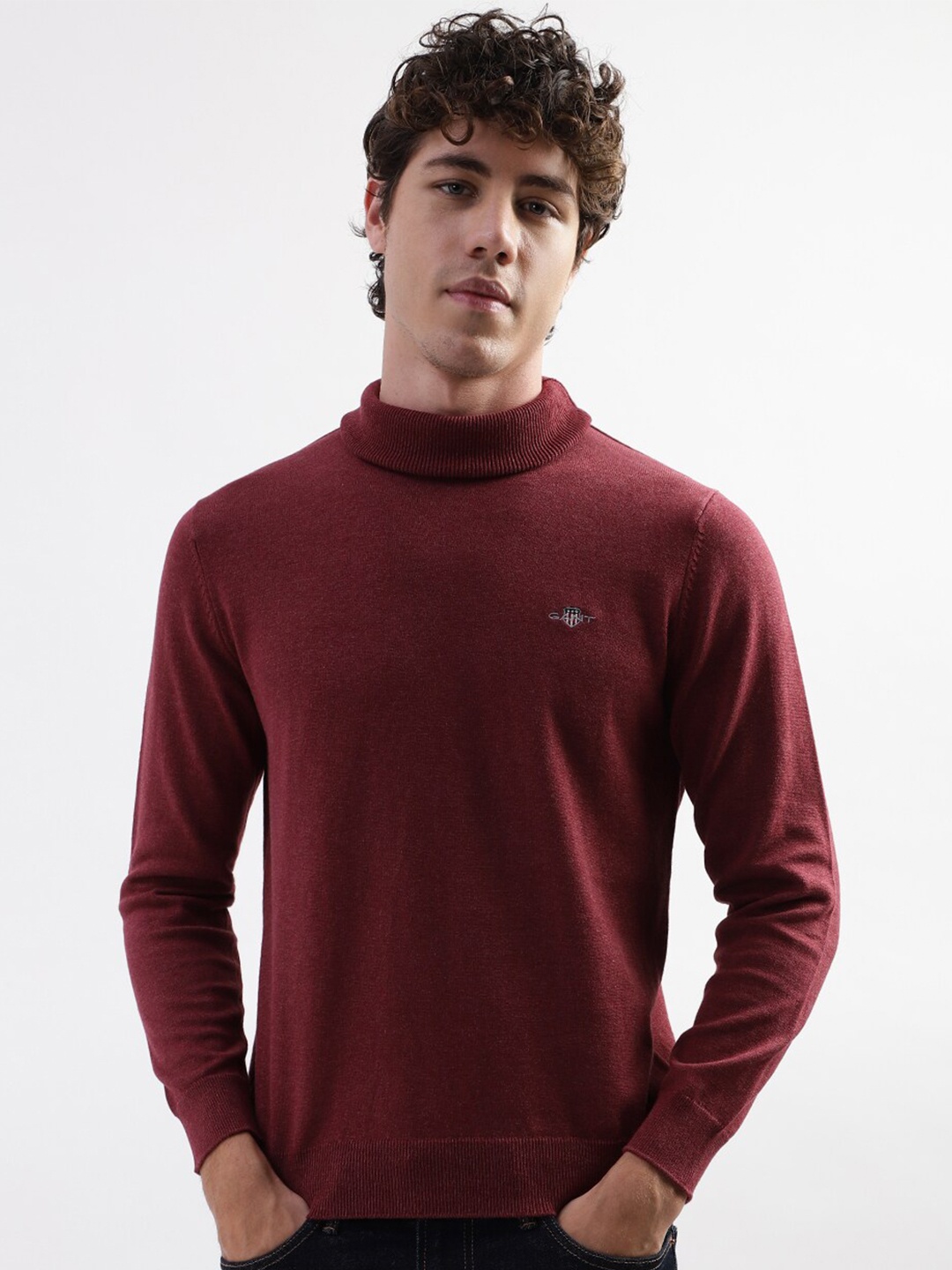 

GANT Turtle Neck Knitted Cotton Pullover, Burgundy