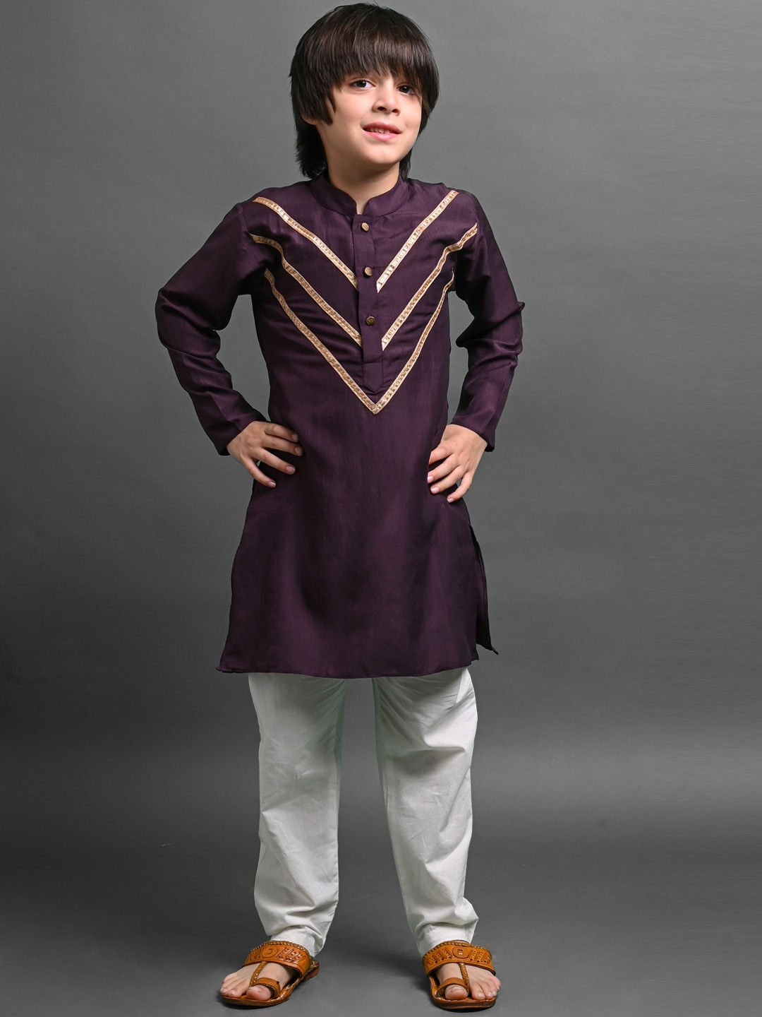 

VESHAM Boys Striped Regular Kurta With Pyjamas, Purple