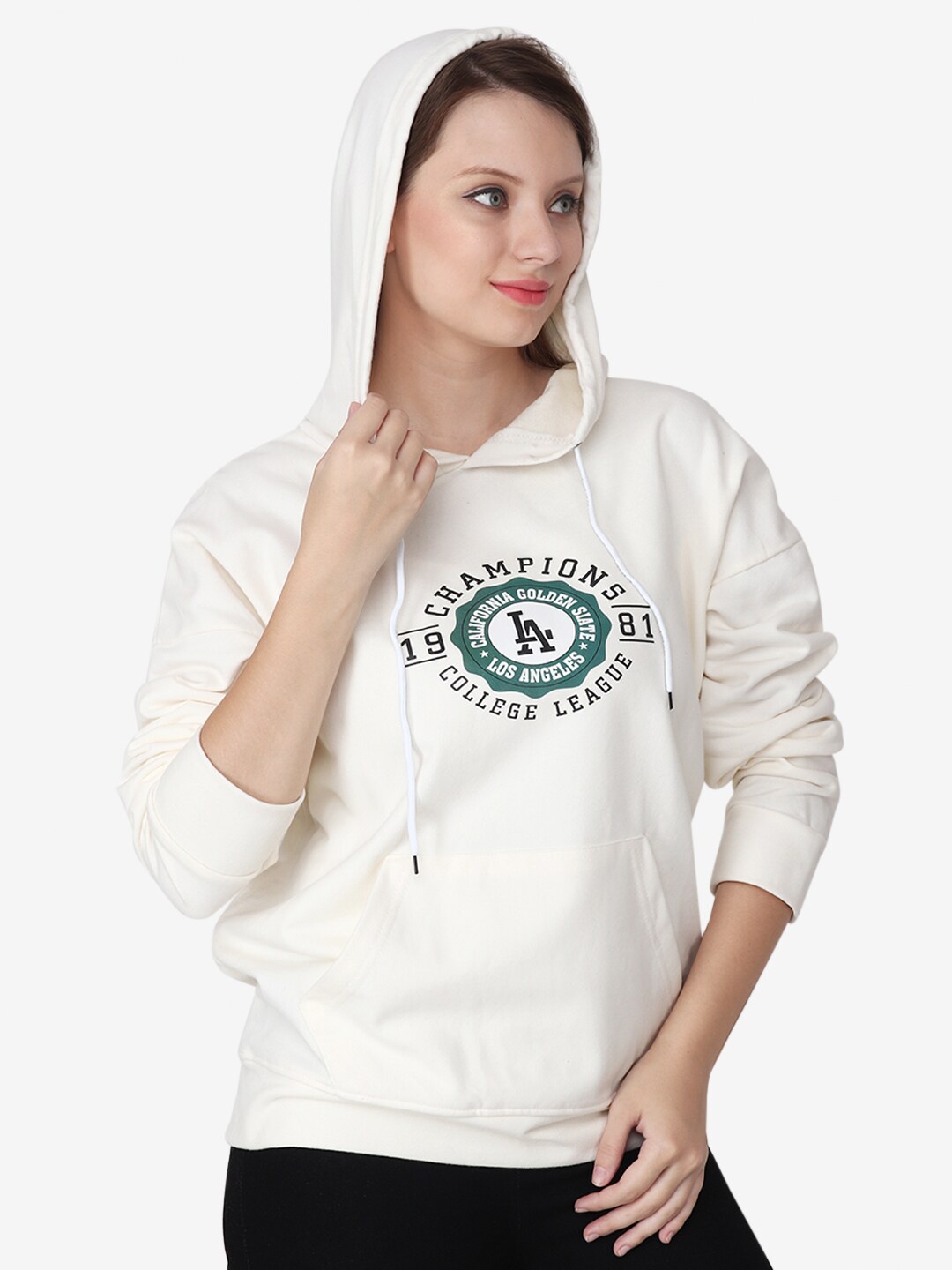 

Albion Typography Printed Hooded Woolen Pullover, Cream