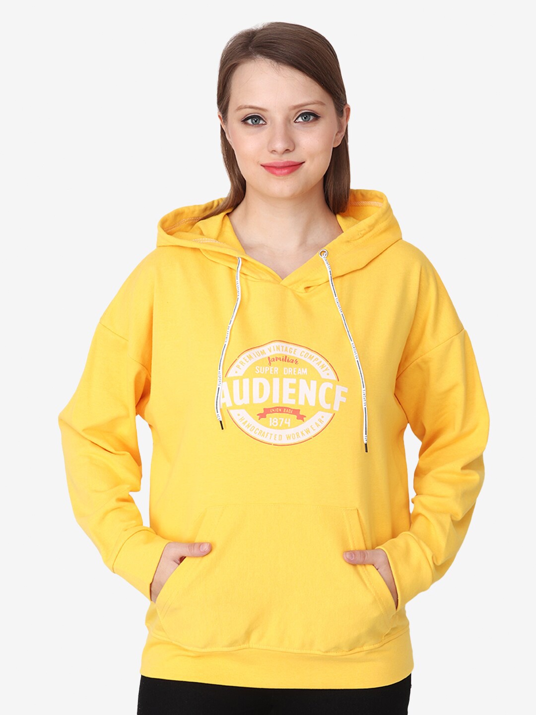 

Steele Typography Printed Hooded Woolen Pullover, Yellow