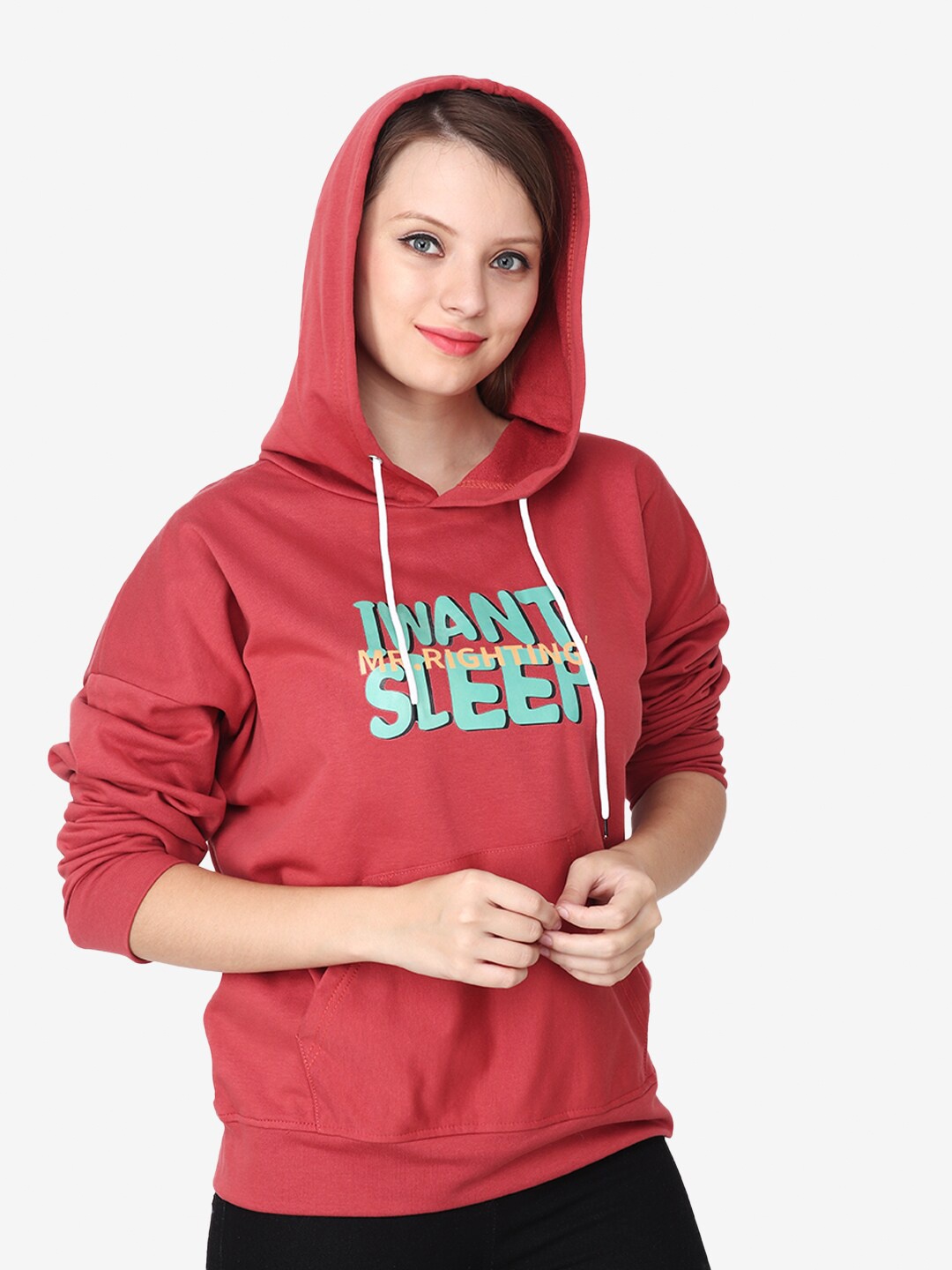 

Albion Typography Printed Hooded Wool Sweatshirt, Red