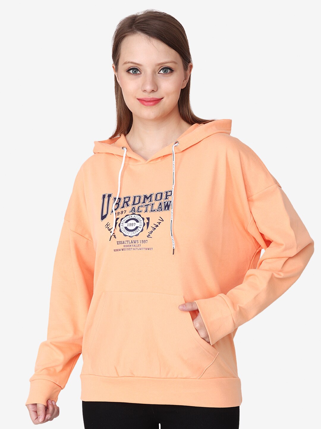 

Steele Typography Printed Hooded Woolen Pullover, Orange