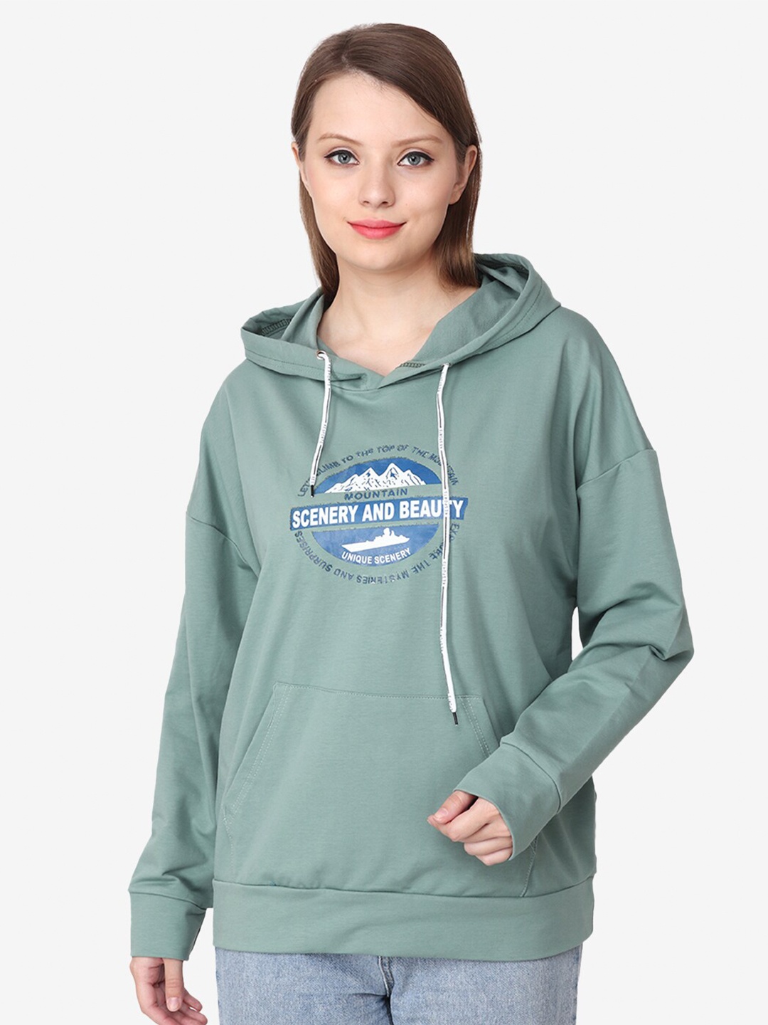 

Albion Typography Printed Hooded Woolen Pullover, Sea green