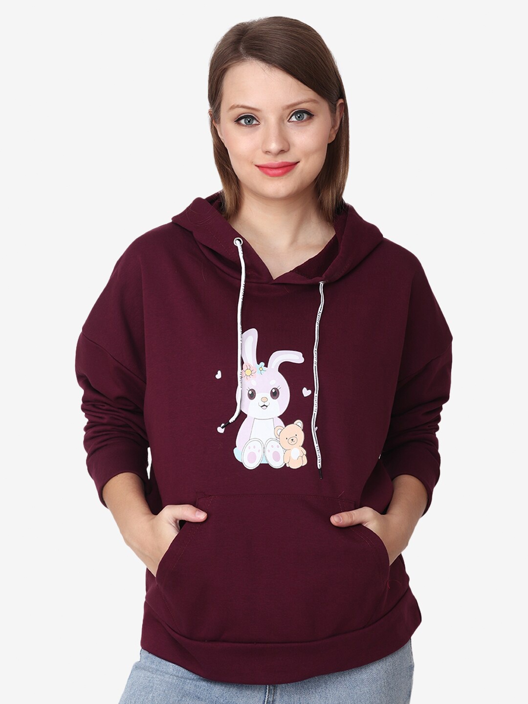 

Albion Graphic Printed Hooded Woolen Pullover, Maroon