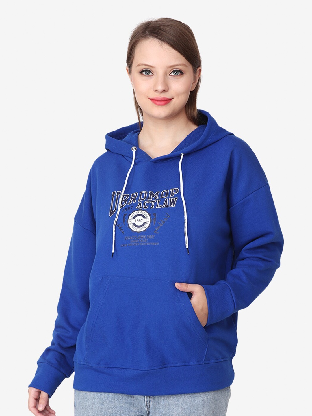 

Albion Typography Printed Hooded Wool Sweatshirt, Blue