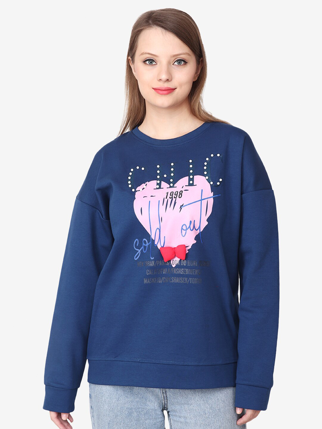

Steele Graphic Printed Pullover Wool Sweatshirt, Navy blue