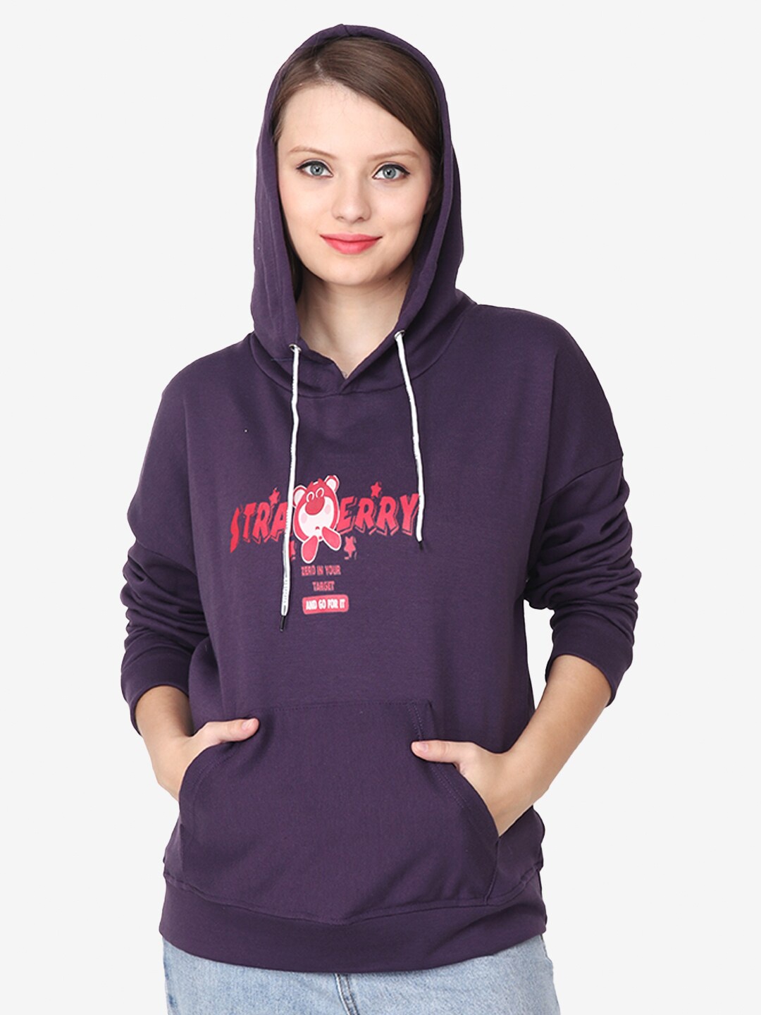 

Steele Typography Printed Hooded Woolen Pullover, Purple