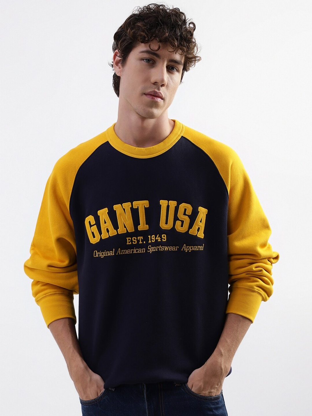 

GANT Typography Printed Embroidered Pure Cotton Pullover, Navy blue