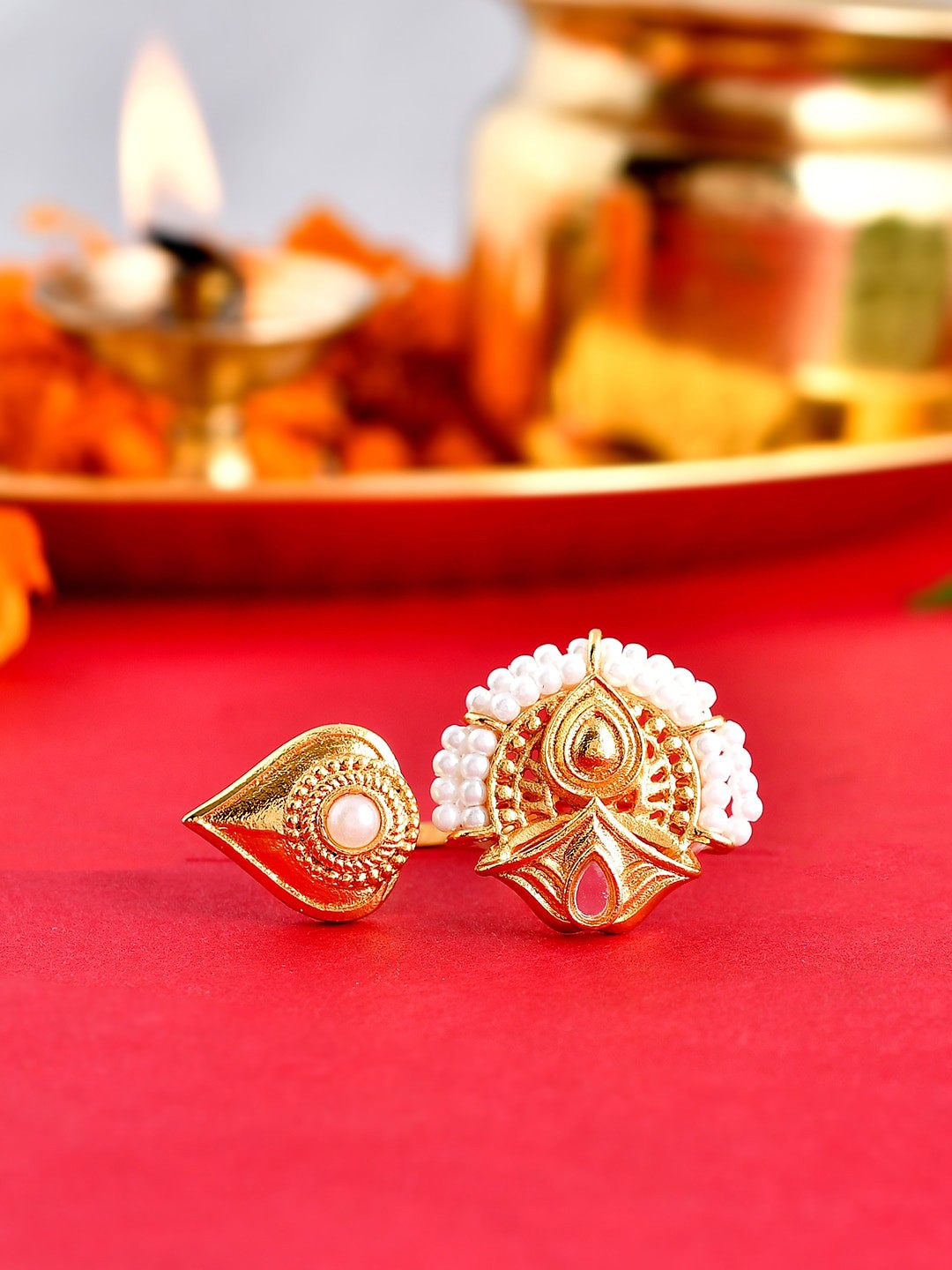 

Voylla Gold-Plated Beaded Adjustable Finger Ring