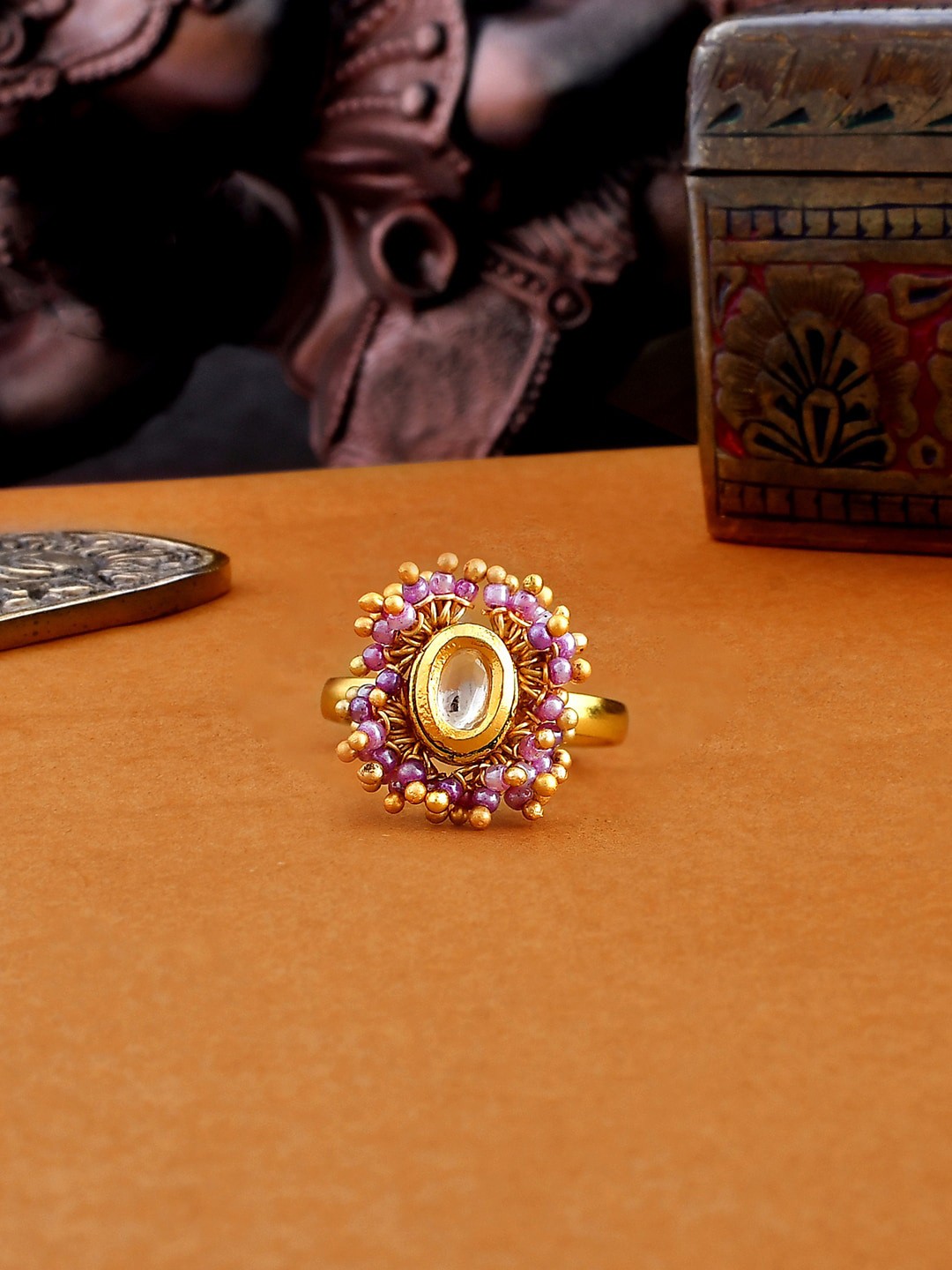 

Voylla Gold-Plated Stone-Studded Adjustable Finger Ring