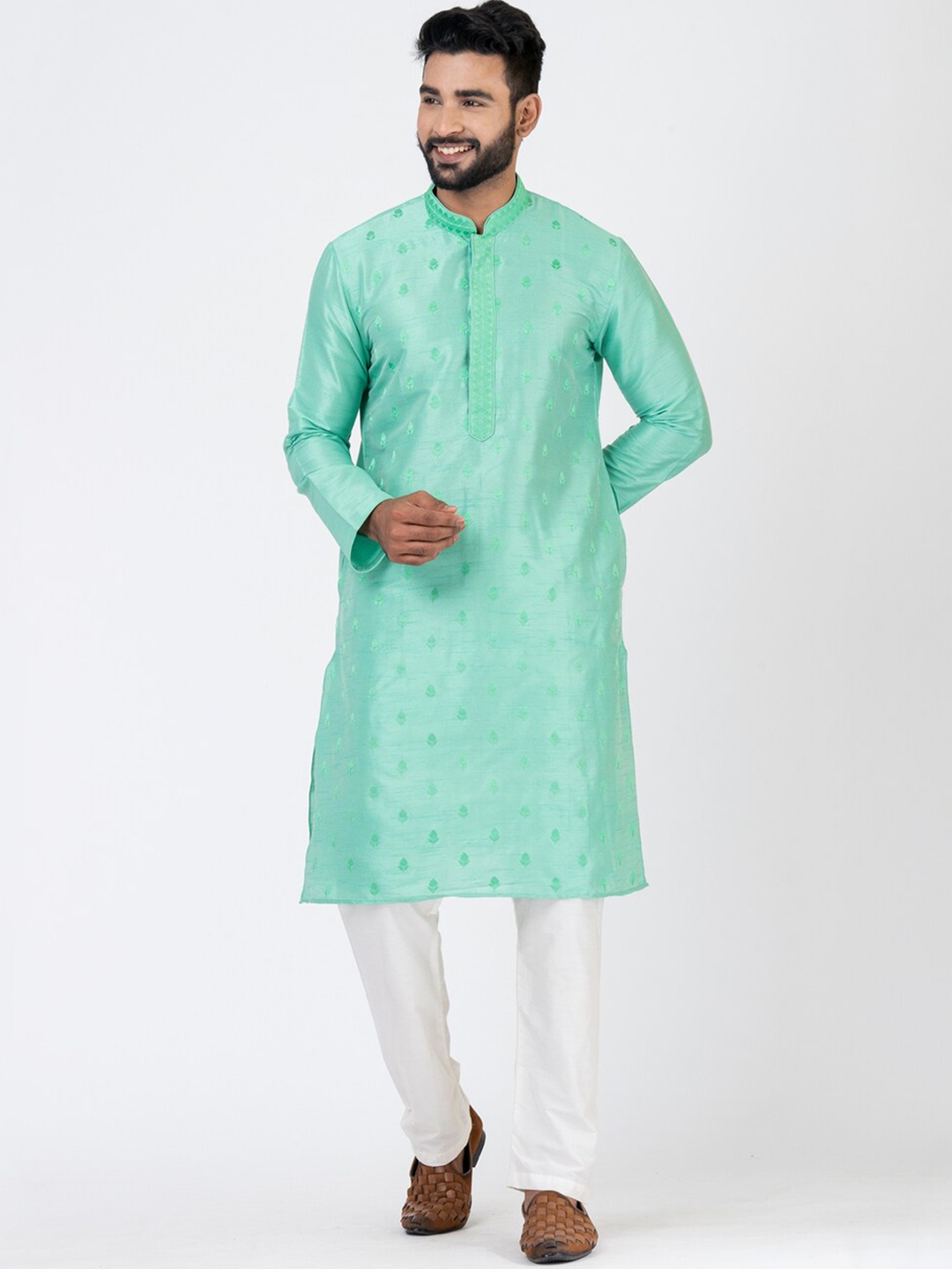 

HU - Handcrafted Uniquely Ethnic Motif Woven Design Kurta, Sea green