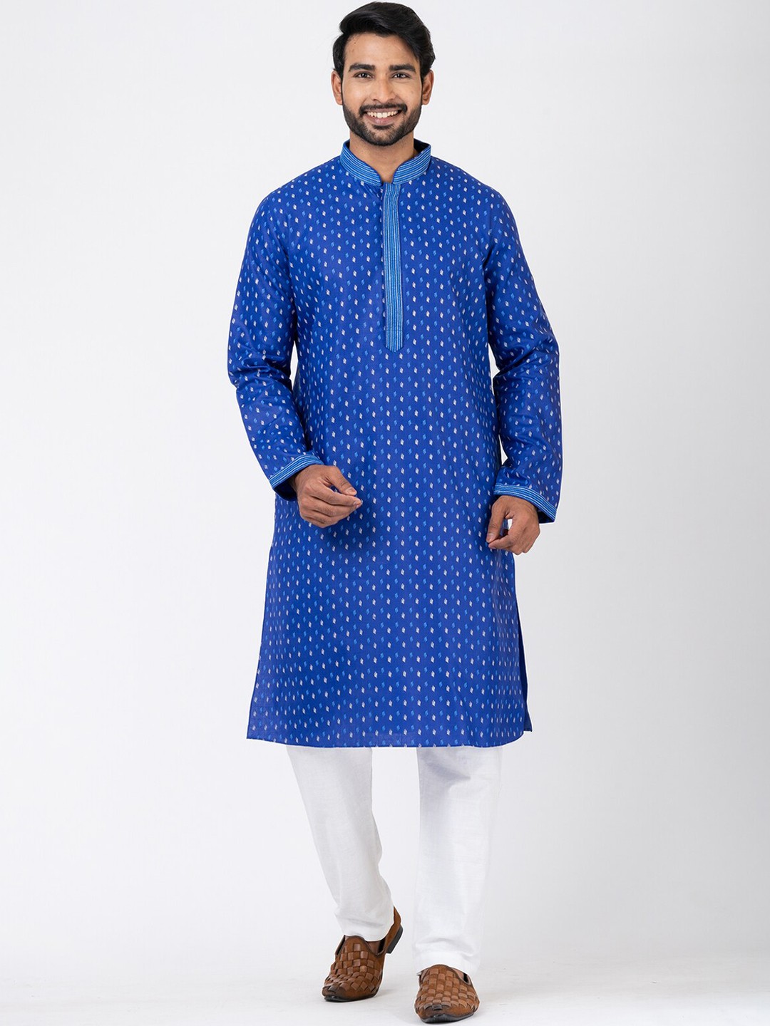 

HU - Handcrafted Uniquely Geometric Printed Pure Cotton Straight Kurta, Blue