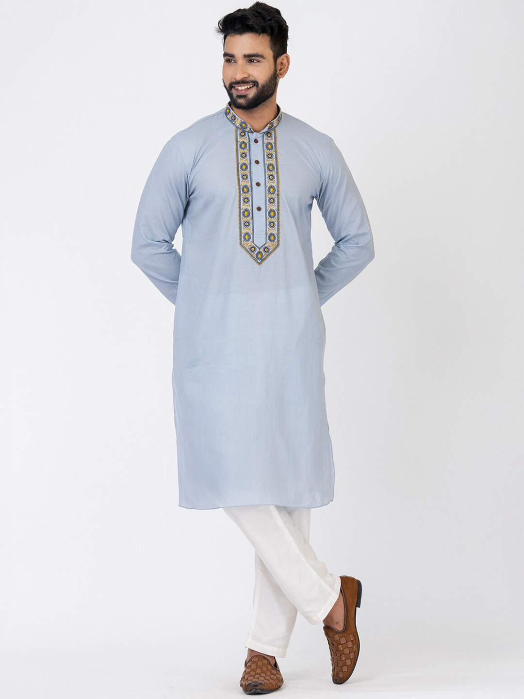 

HU - Handcrafted Uniquely Mandarin Collar Straight Kurta, Blue