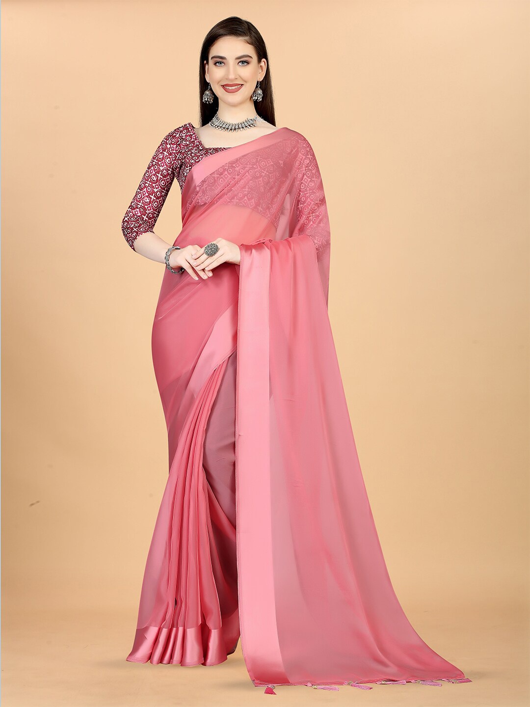 

KALINI Poly Chiffon Saree, Pink