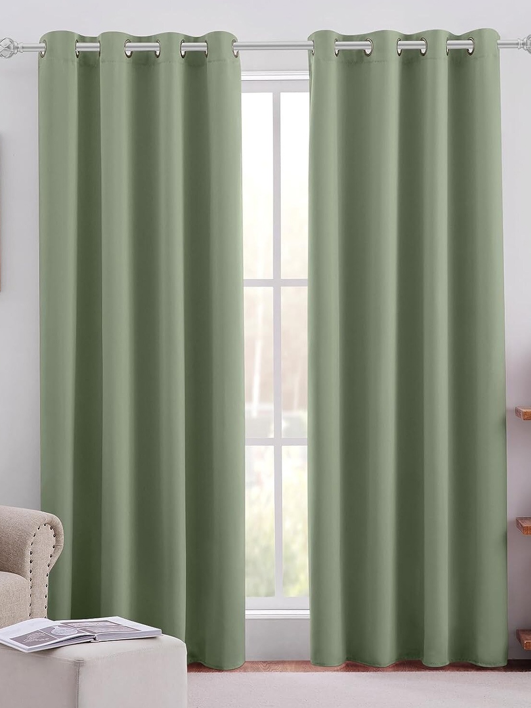 

Home Sizzler 2 Pieces Green Black Out Door Curtain