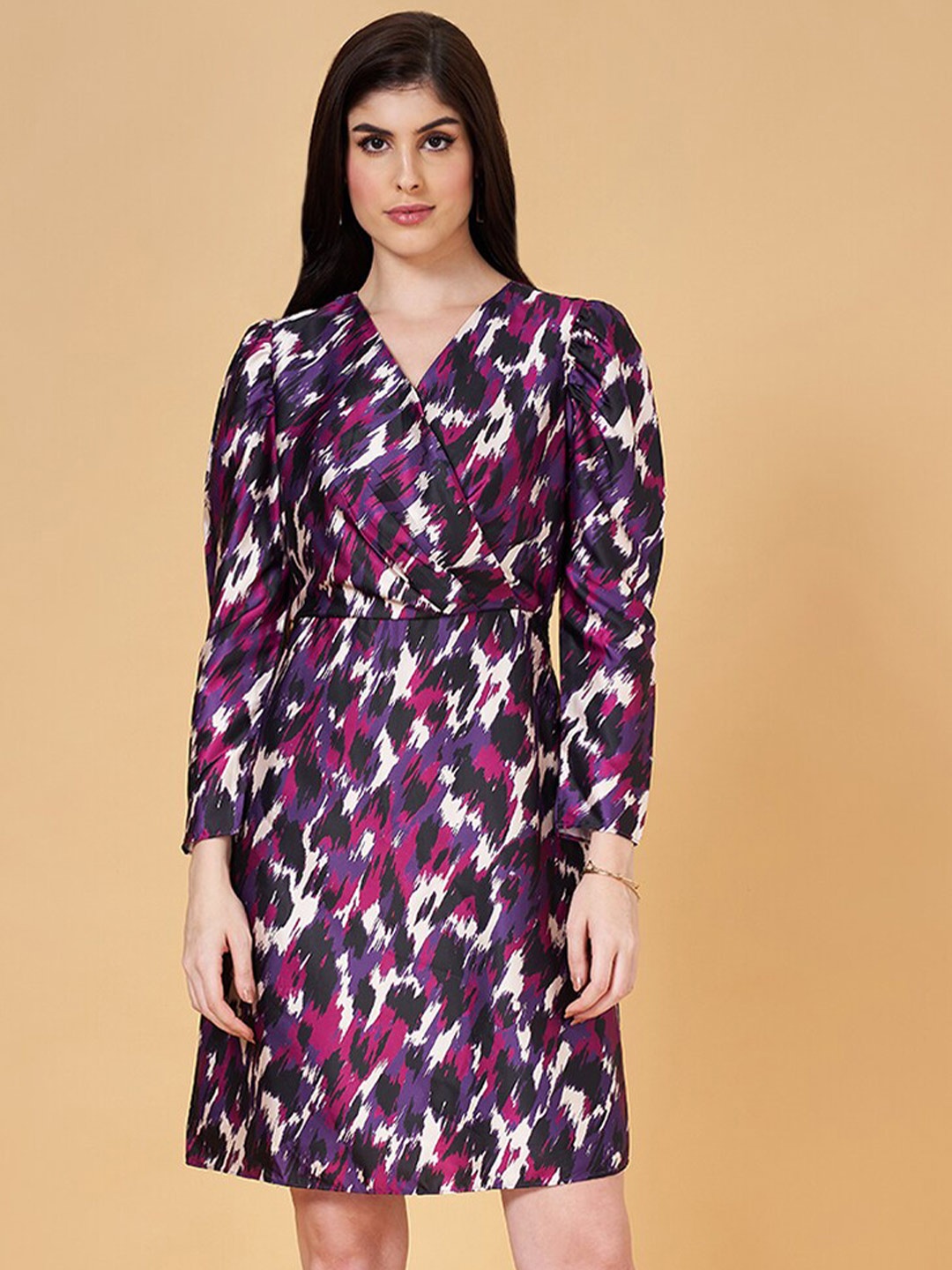 

Annabelle by Pantaloons Abstract Printed Puff Sleeves A-Line Dress, Navy blue