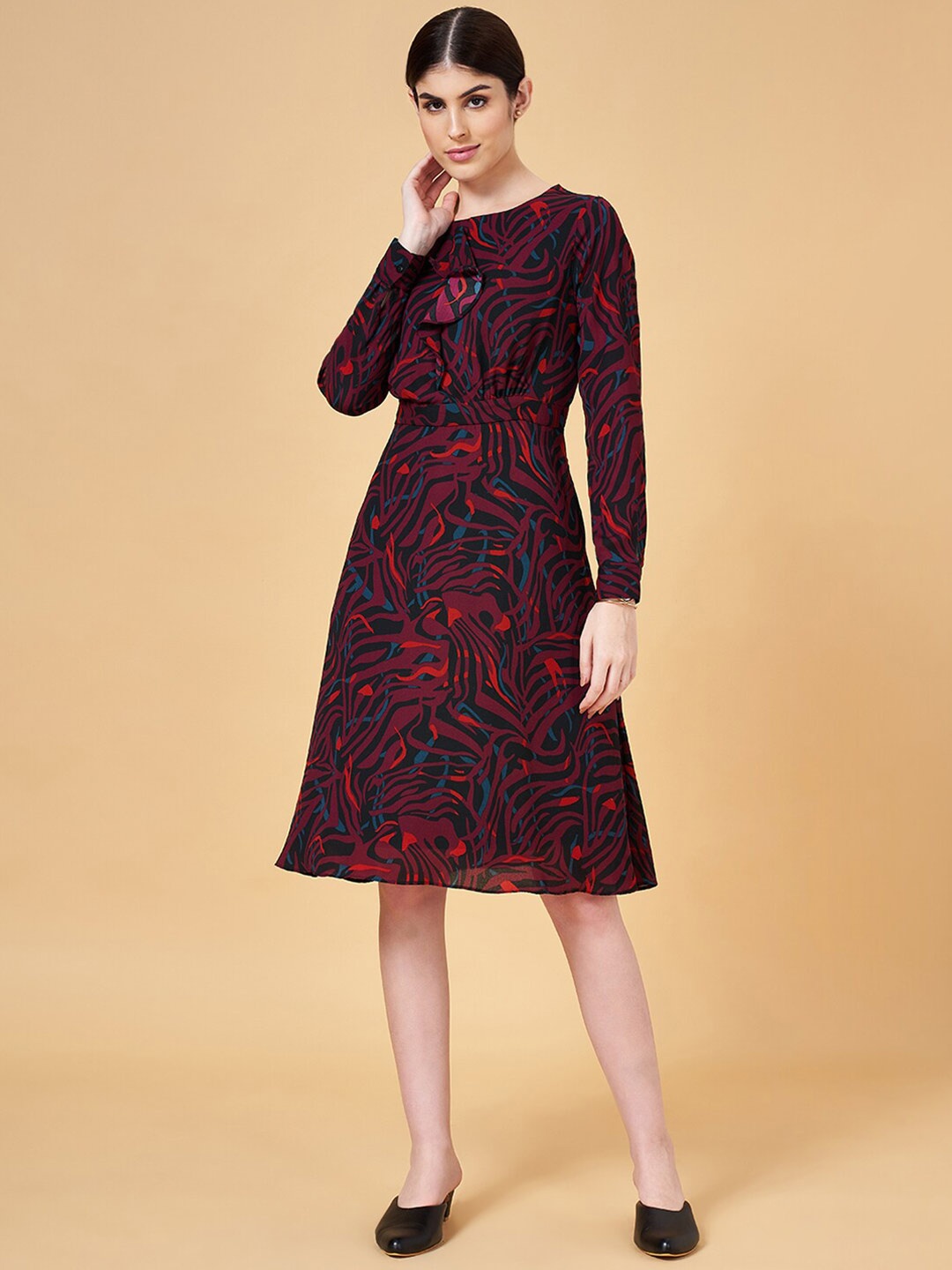 

Annabelle by Pantaloons Abstract Printed Ruffled A-Line Dress, Black