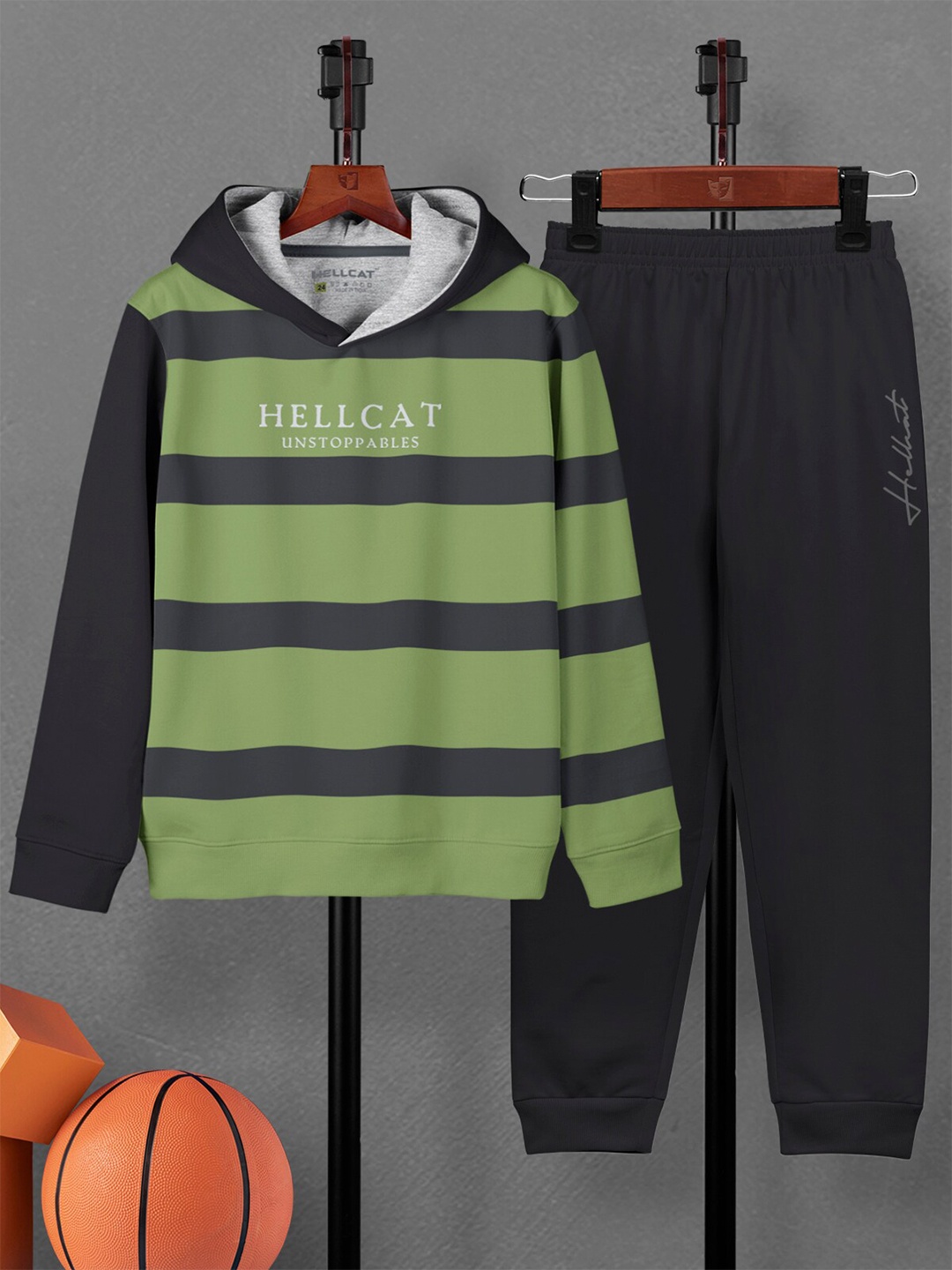

HELLCAT Boys Striped Hooded Sweatshirt With Joggers, Green