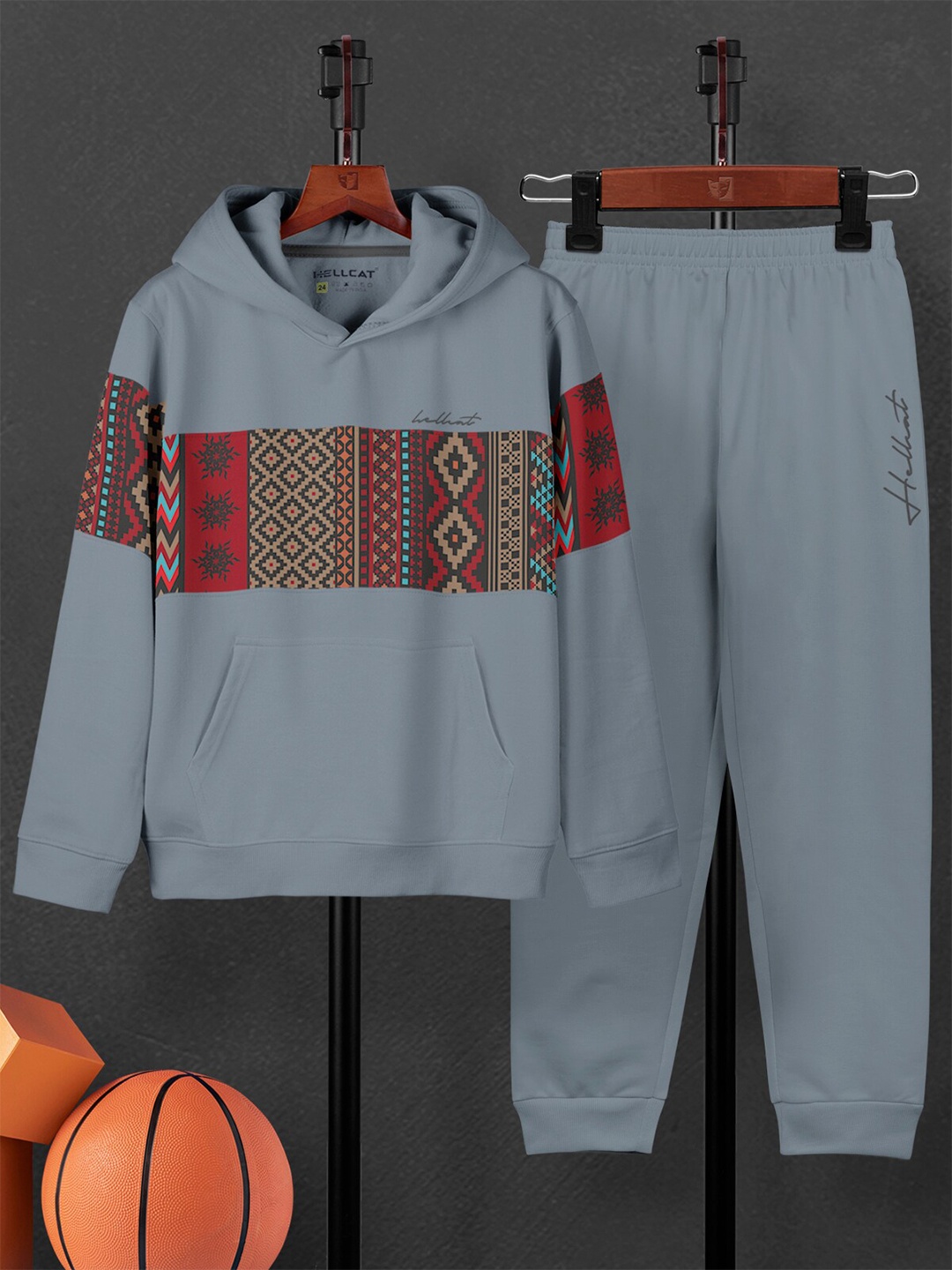 

HELLCAT Boys Printed Hooded Sweatshirt With Joggers, Blue