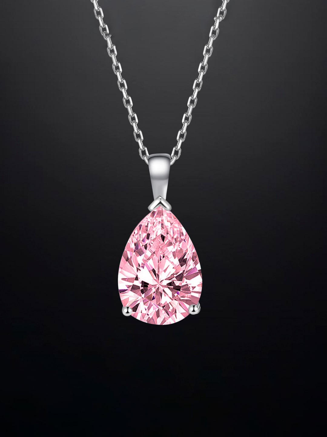 

Designs & You Silver-Plated CZ-Studded Teardrop Pendant With Chain
