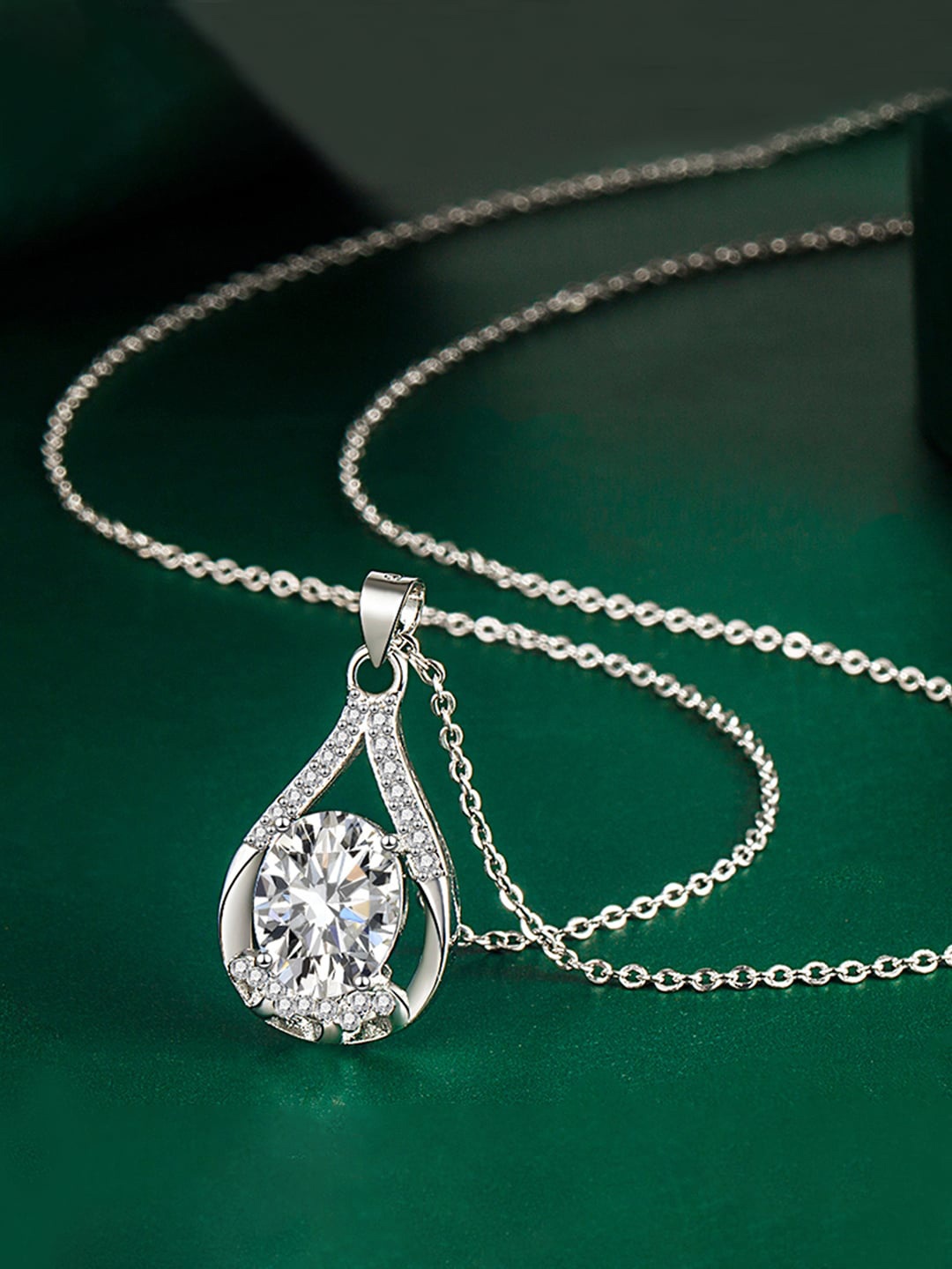 

Designs & You Silver-Plated CZ-Studded Teardrop Pendant