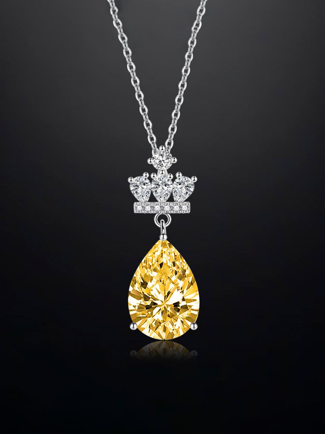 

Designs & You Silver-Plated CZ-Studded Teardrop Crown Pendant With Chain