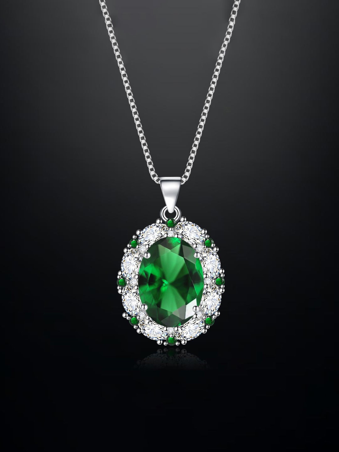 

Designs & You Silver-Plated CZ-Studded Oval Pendant With Chain