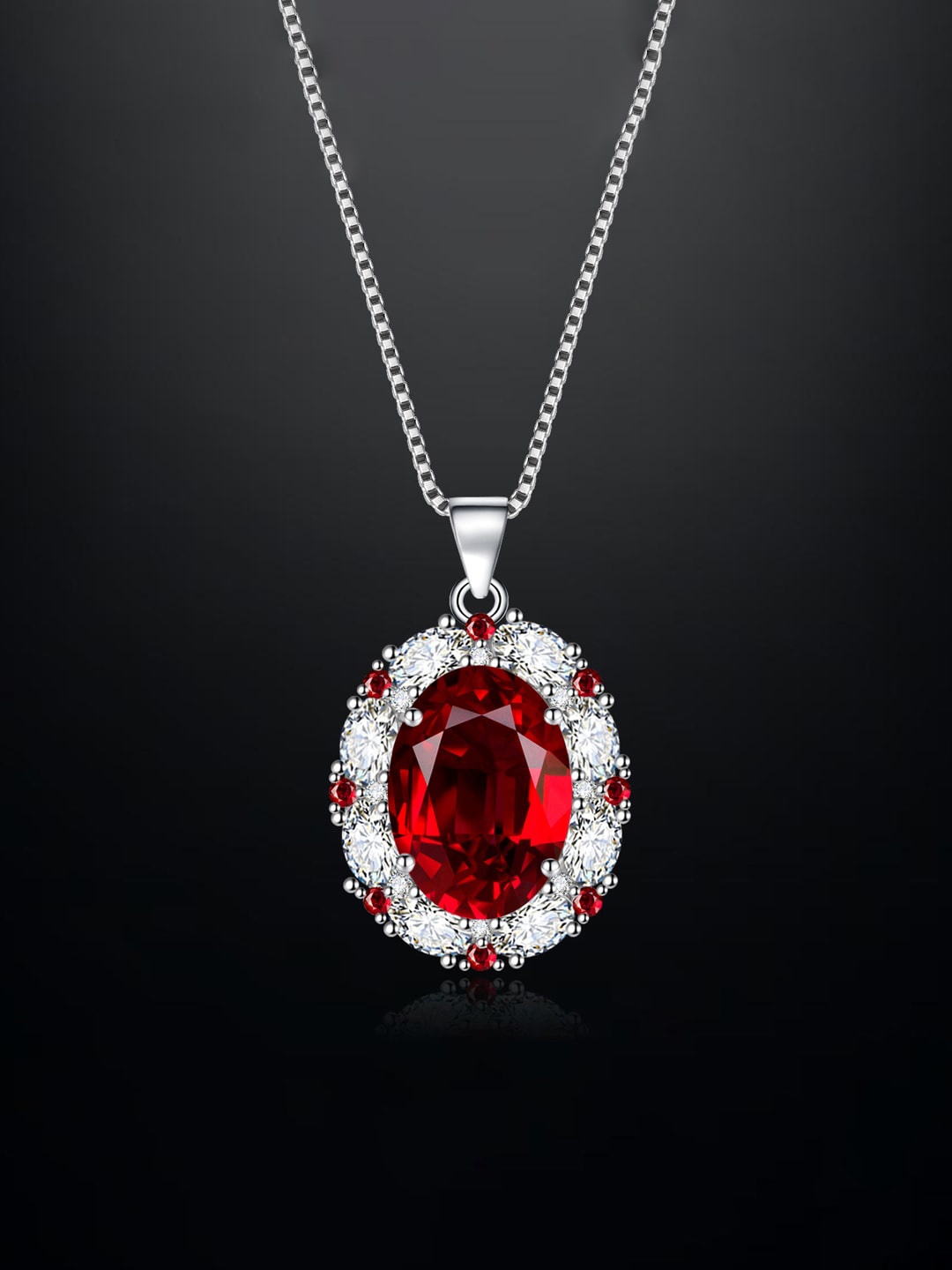 

Designs & You Silver-Plated Cubic Zirconia Studded Oval Shaped Pendant With Chain