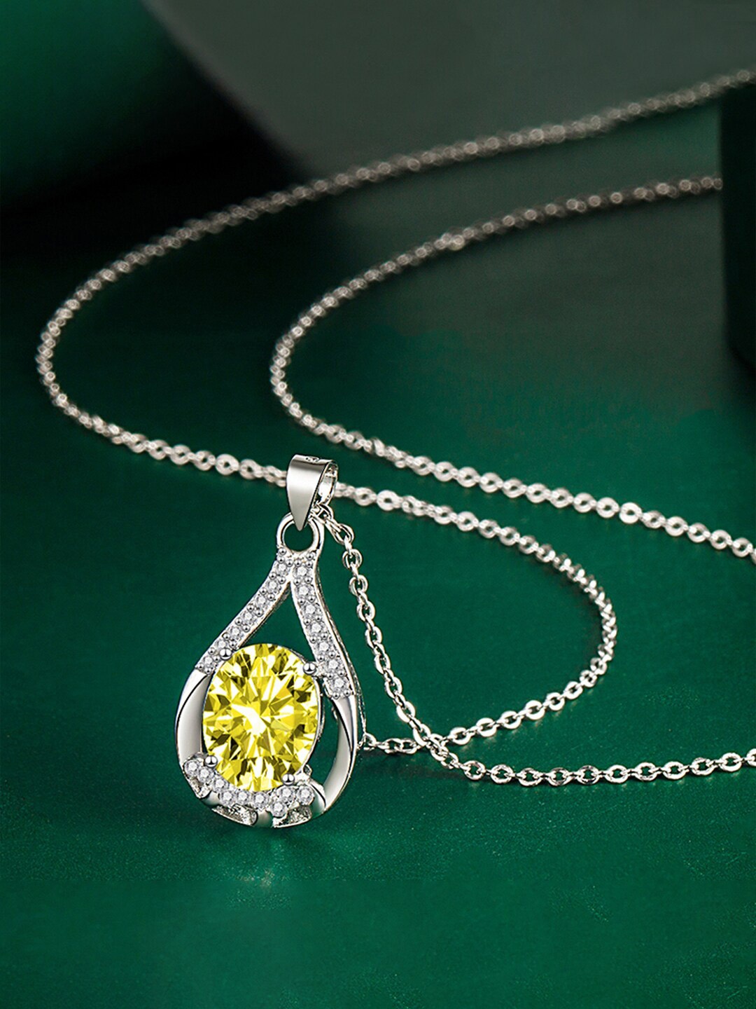 

Designs & You Silver-Plated CZ-Studded Teardrop Pendant With Chain