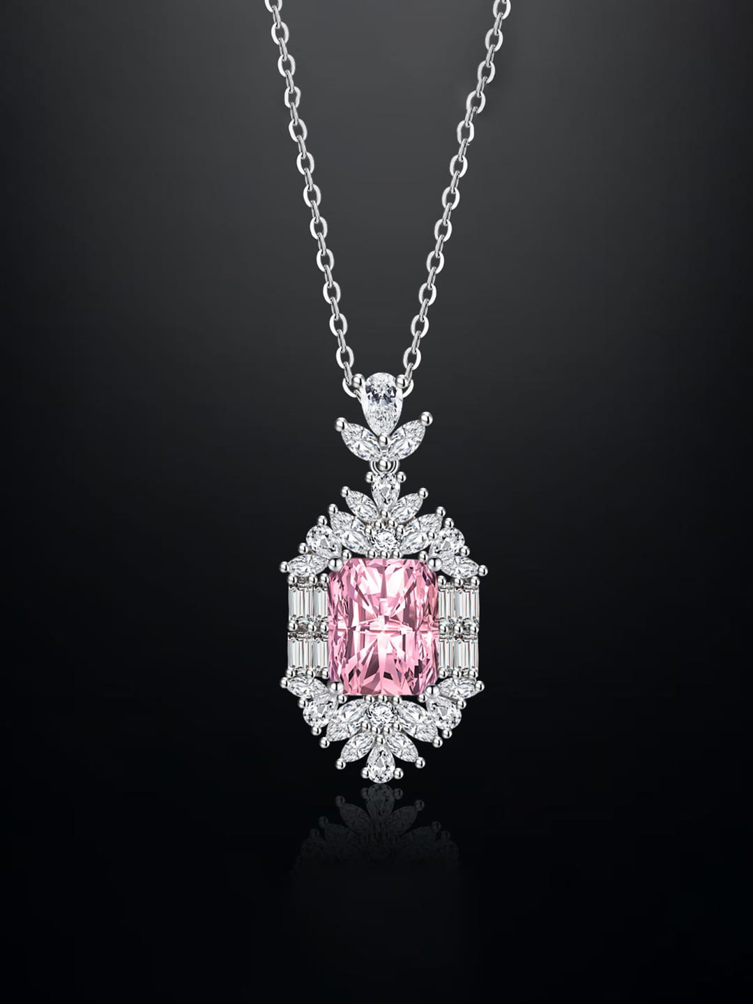 

Designs & You Silver-Plated Cubic Zirconia Studded Rectangular Pendant With Chain