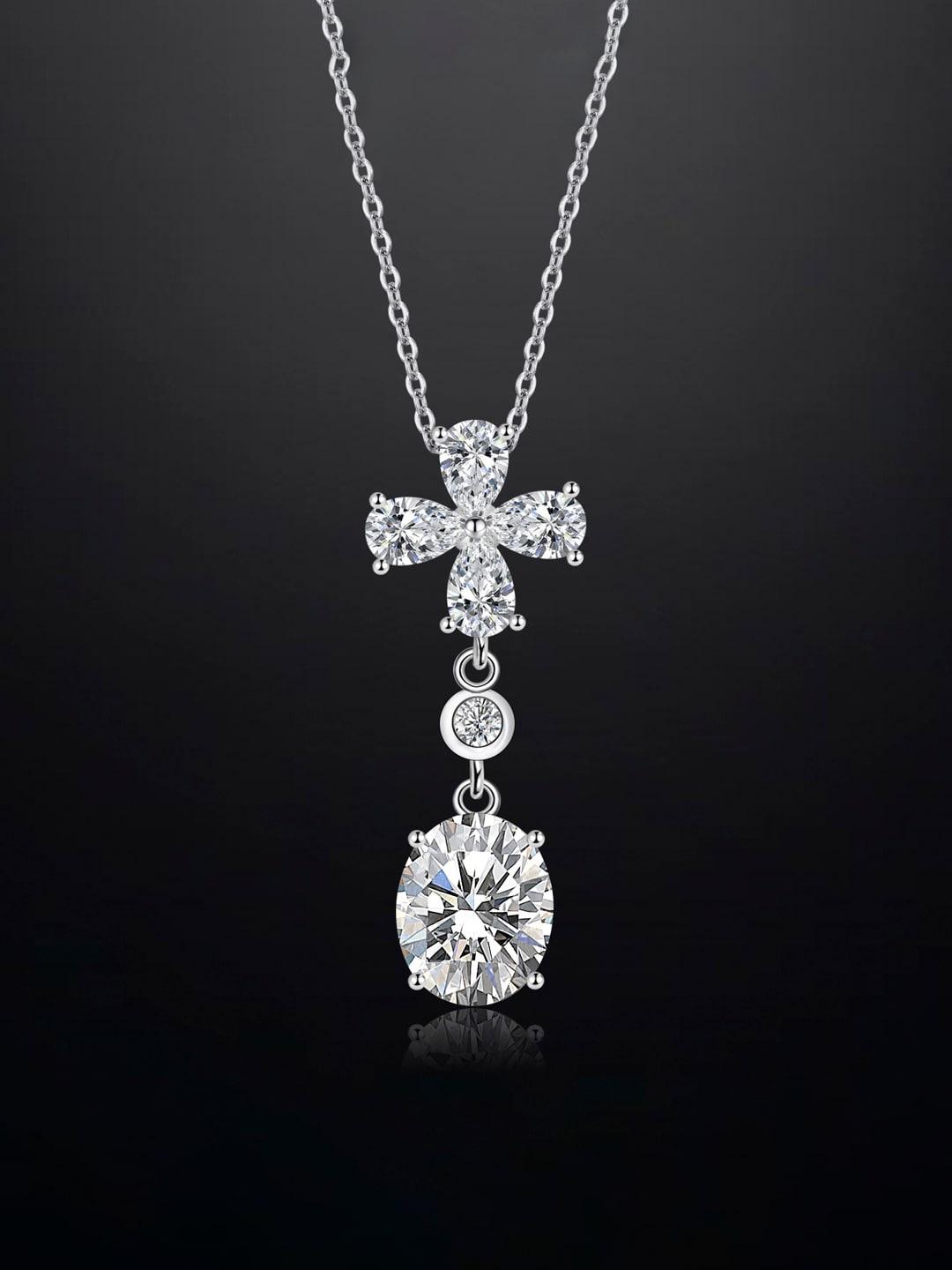 

Designs & You Silver-Plated Cubic Zirconia Studded Teardrop Pendant With Chain