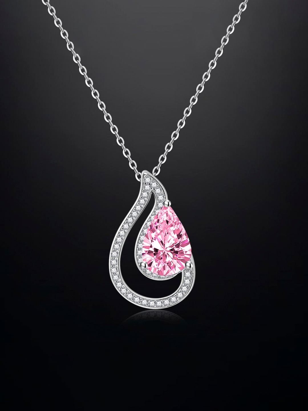 

Designs & You Silver-Plated CZ-Studded Teardrop Pendant With Chain