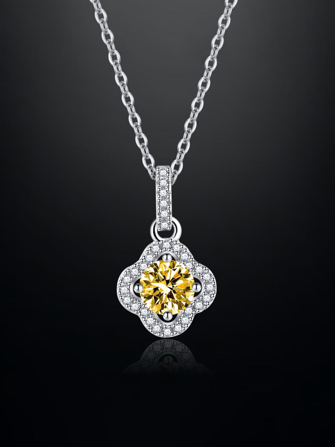 

Designs & You Silver-Plated CZ-Studded Clover Pendant With Chain