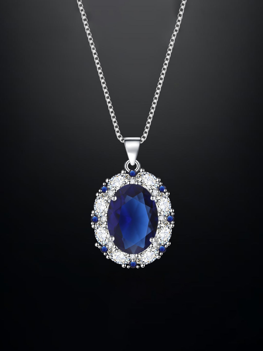 

Designs & You Silver-Plated CZ-Studded Oval Shaped Pendant With Chain