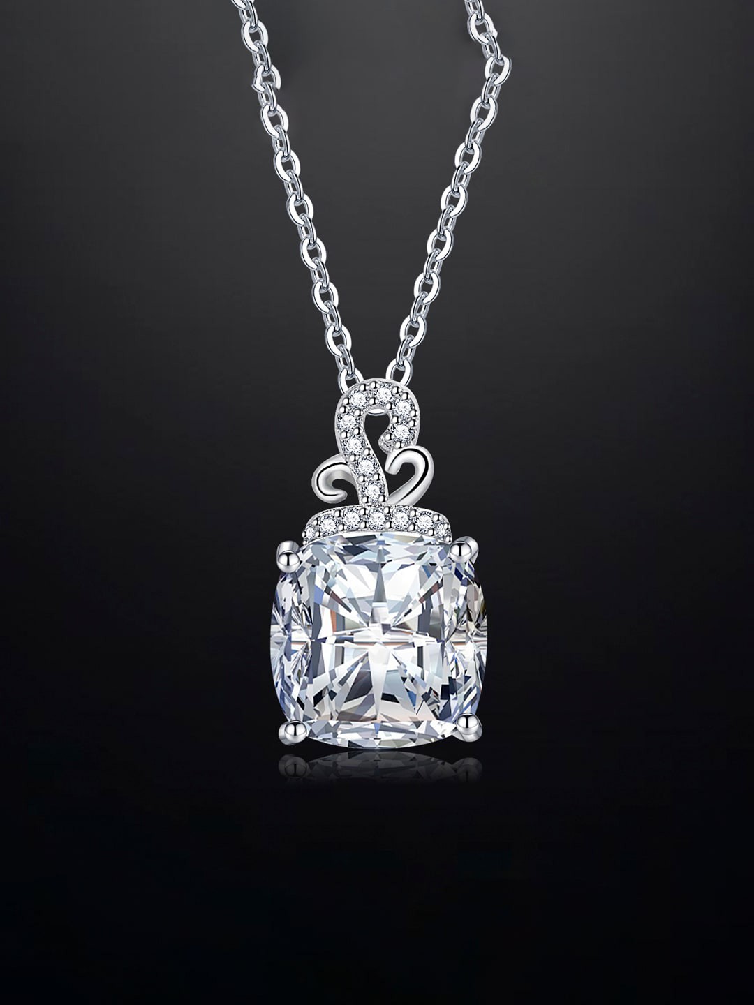 

Designs & You Silver-Plated CZ-Studded Square Shaped Pendant With Chain