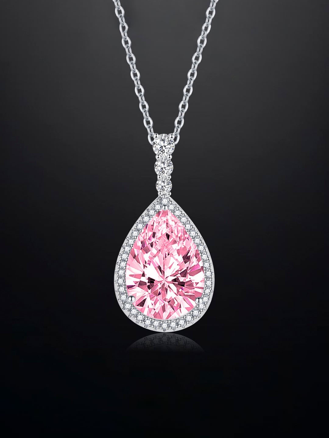 

Designs & You Silver-Plated CZ-Studded Teardrop Pendant With Chain