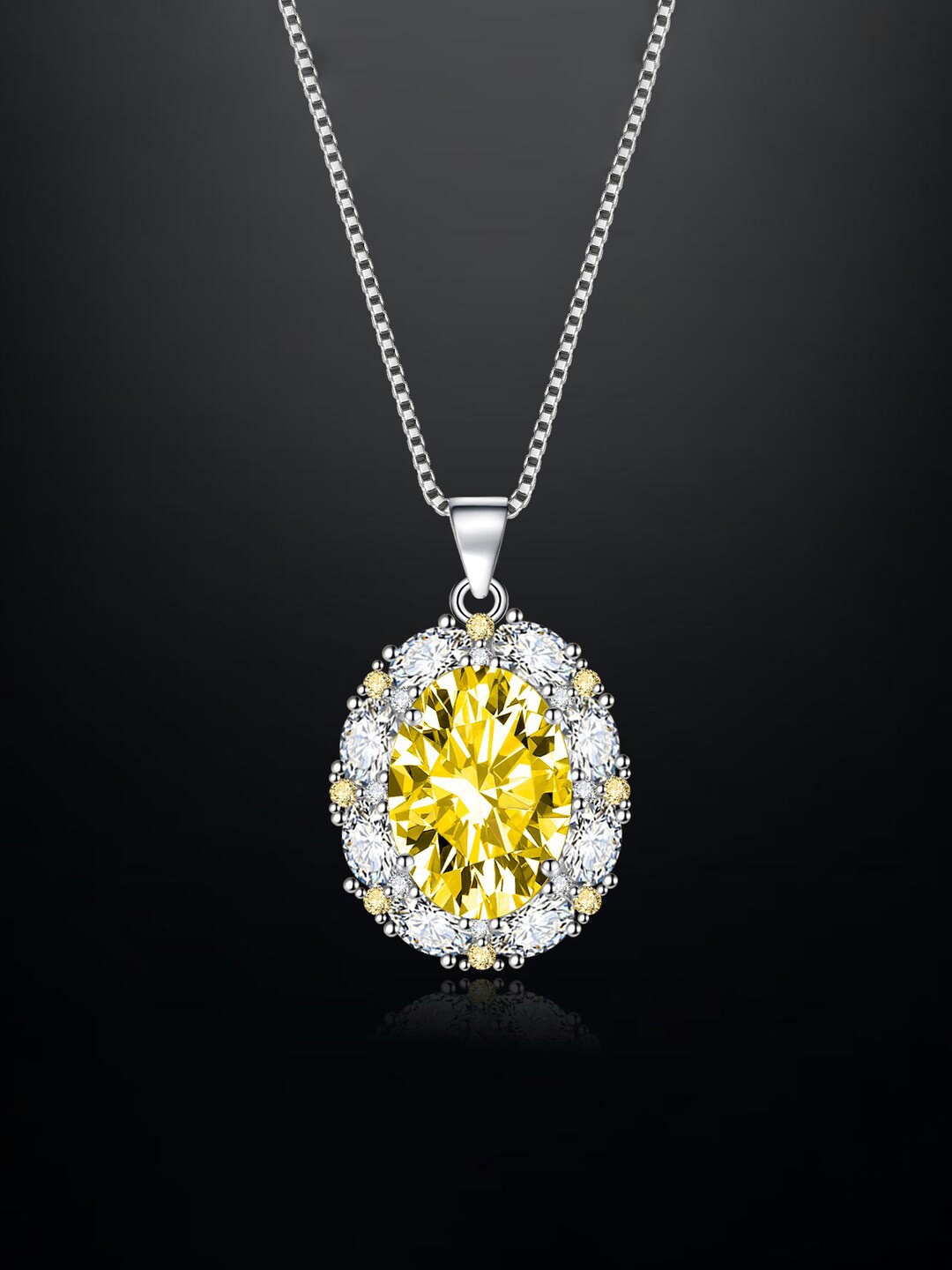 

Designs & You Silver-Plated CZ-Studded Oval Pendant With Chain