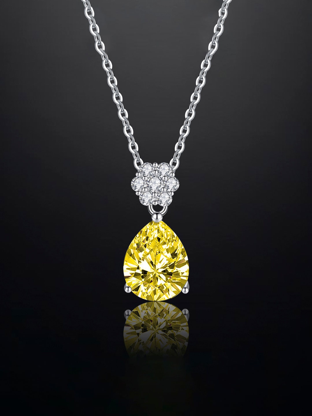 

Designs & You Silver-Plated CZ-Studded Teardrop Pendant With Chain