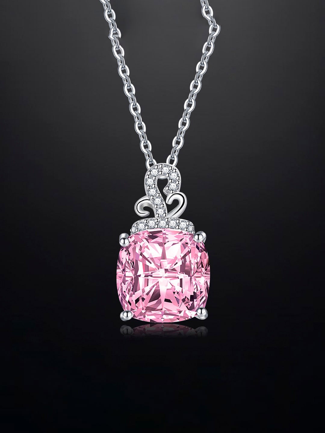 

Designs & You Silver-Plated CZ-Studded Square Pendant With Chain