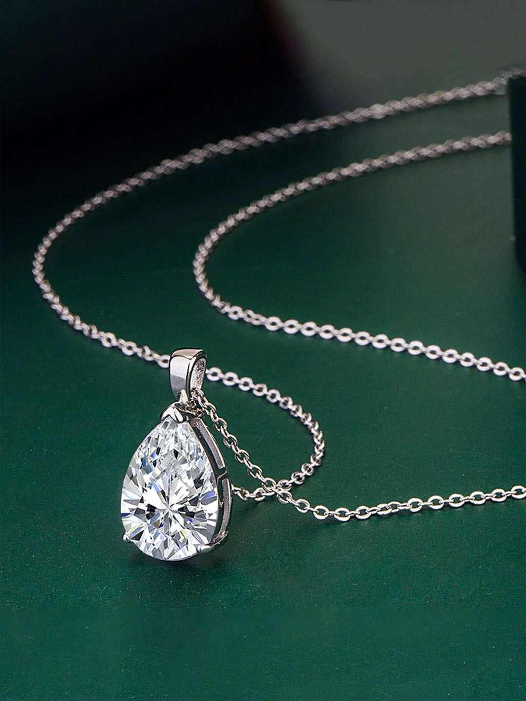 

Designs & You Silver-Plated Cubic Zirconia Studded Teardrop Pendant With Chain