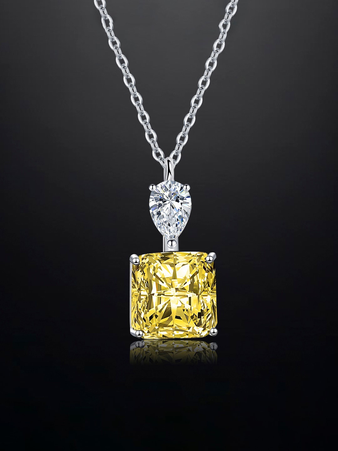 

Designs & You Silver-Plated CZ-Studded Square Pendant With Chain