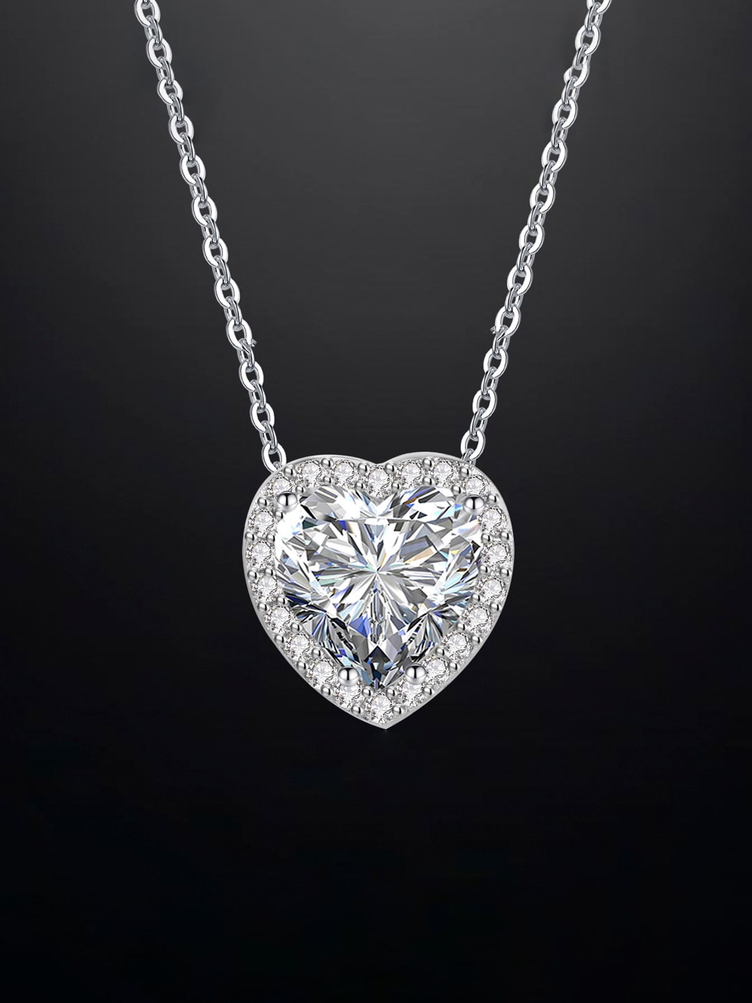 

Designs & You Silver-Plated CZ-Studded Heart Pendant With Chain, White