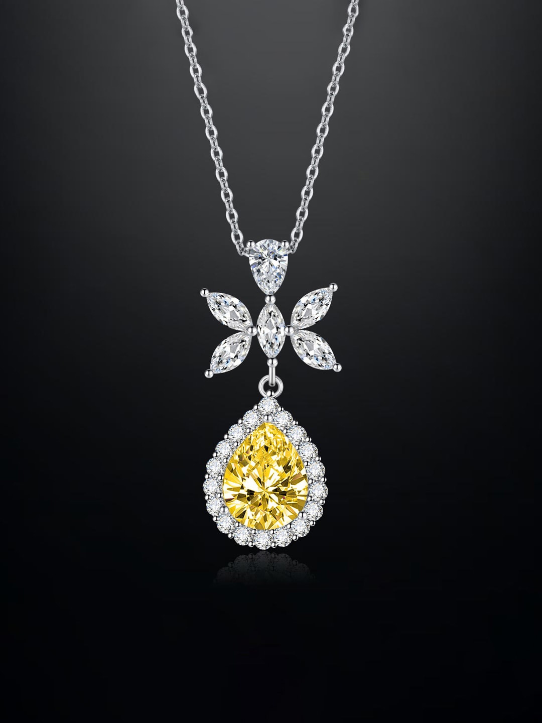

Designs & You Silver-Plated Cubic Zirconia Studded Teardrop Pendant With Chain