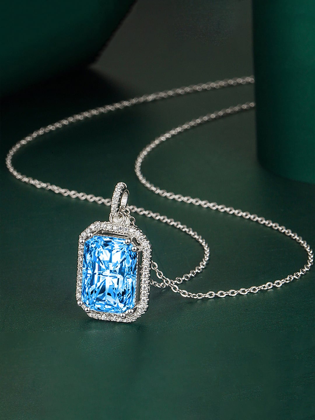 

Designs & You Silver-Plated CZ-Studded Rectangular Pendant With Chain