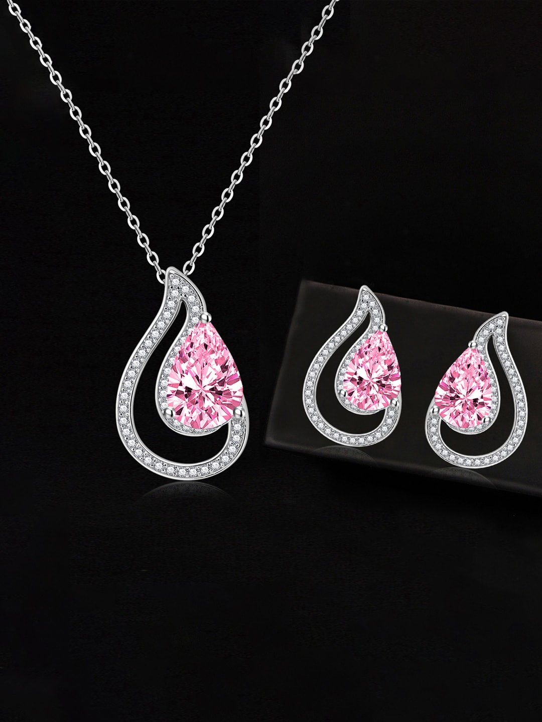 

Designs & You Silver Plated Cubic Zirconia Studded Jewellery Set, Pink